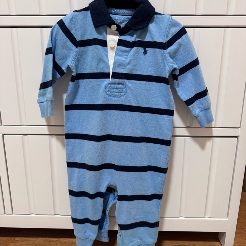 Ralph Lauren Light Blue and Navy Striped Kids Footie
